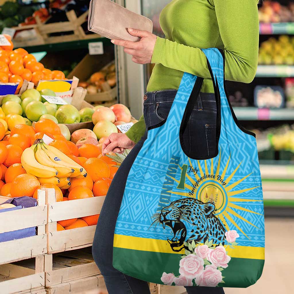 Rwanda Independence Day Grocery Bag Leopard With Roses