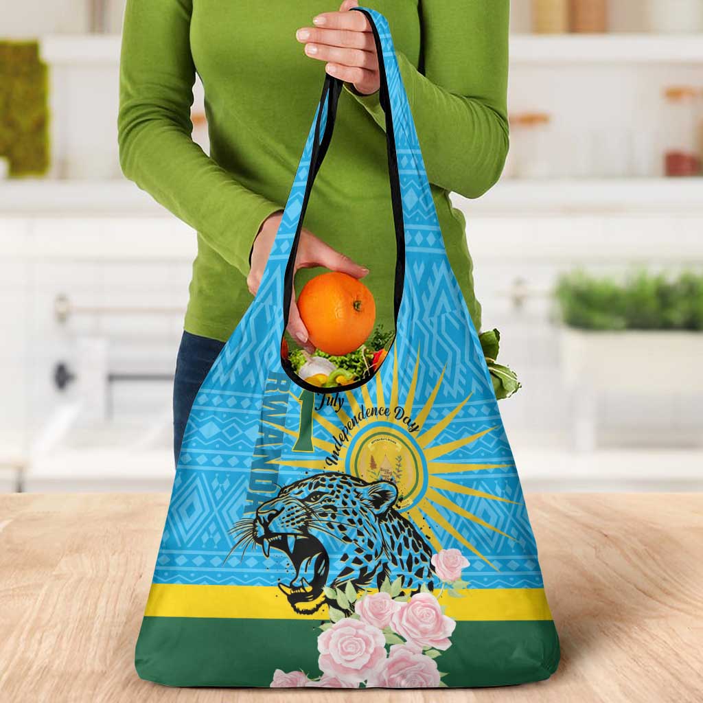 Rwanda Independence Day Grocery Bag Leopard With Roses