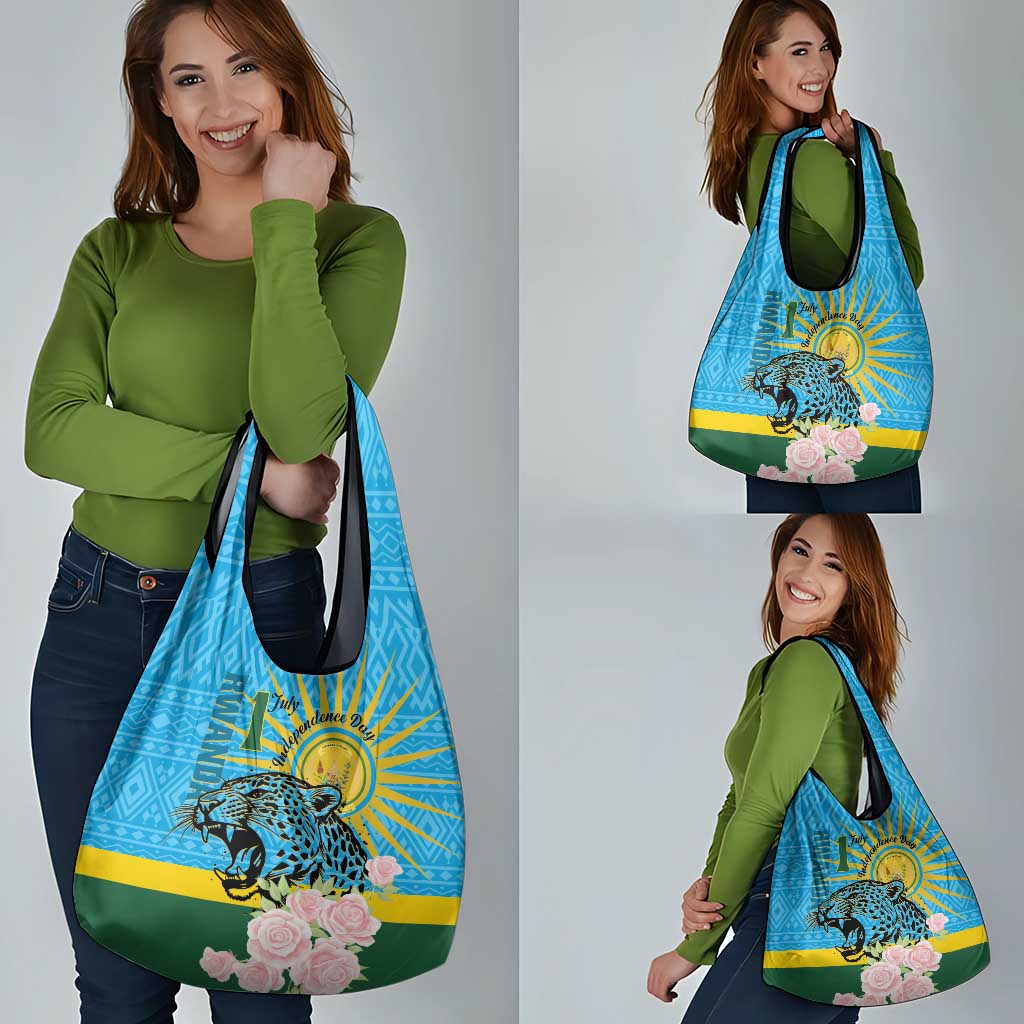 Rwanda Independence Day Grocery Bag Leopard With Roses