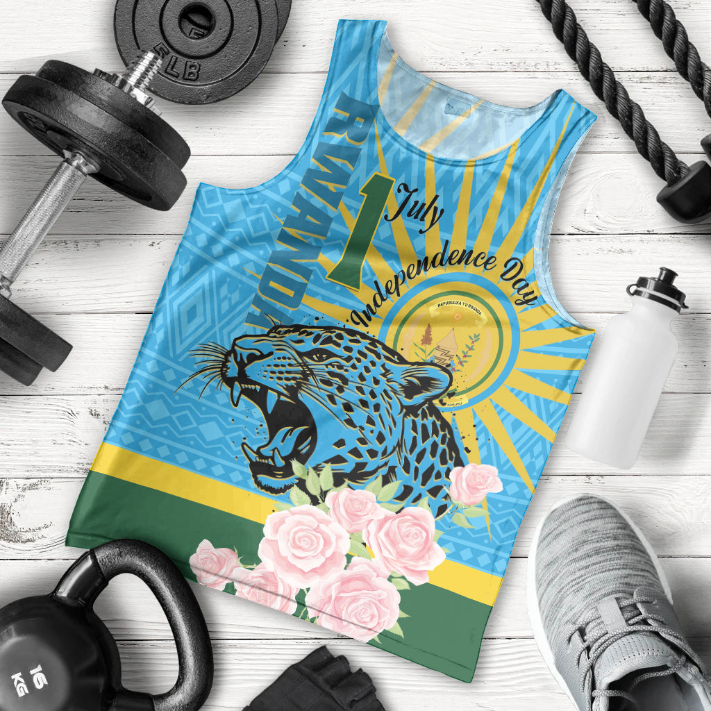 Rwanda Independence Day Men Tank Top Leopard With Roses - Wonder Print Shop