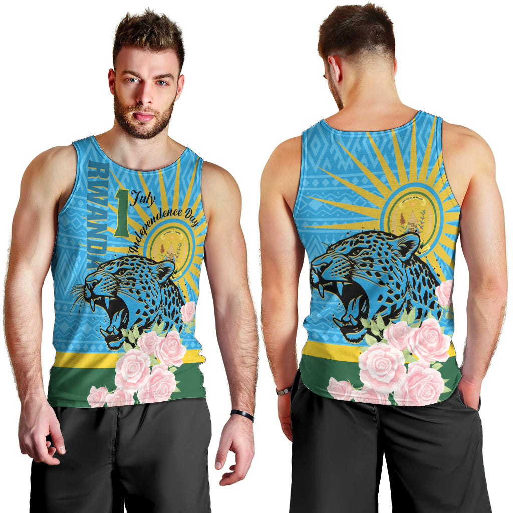 Rwanda Independence Day Men Tank Top Leopard With Roses - Wonder Print Shop
