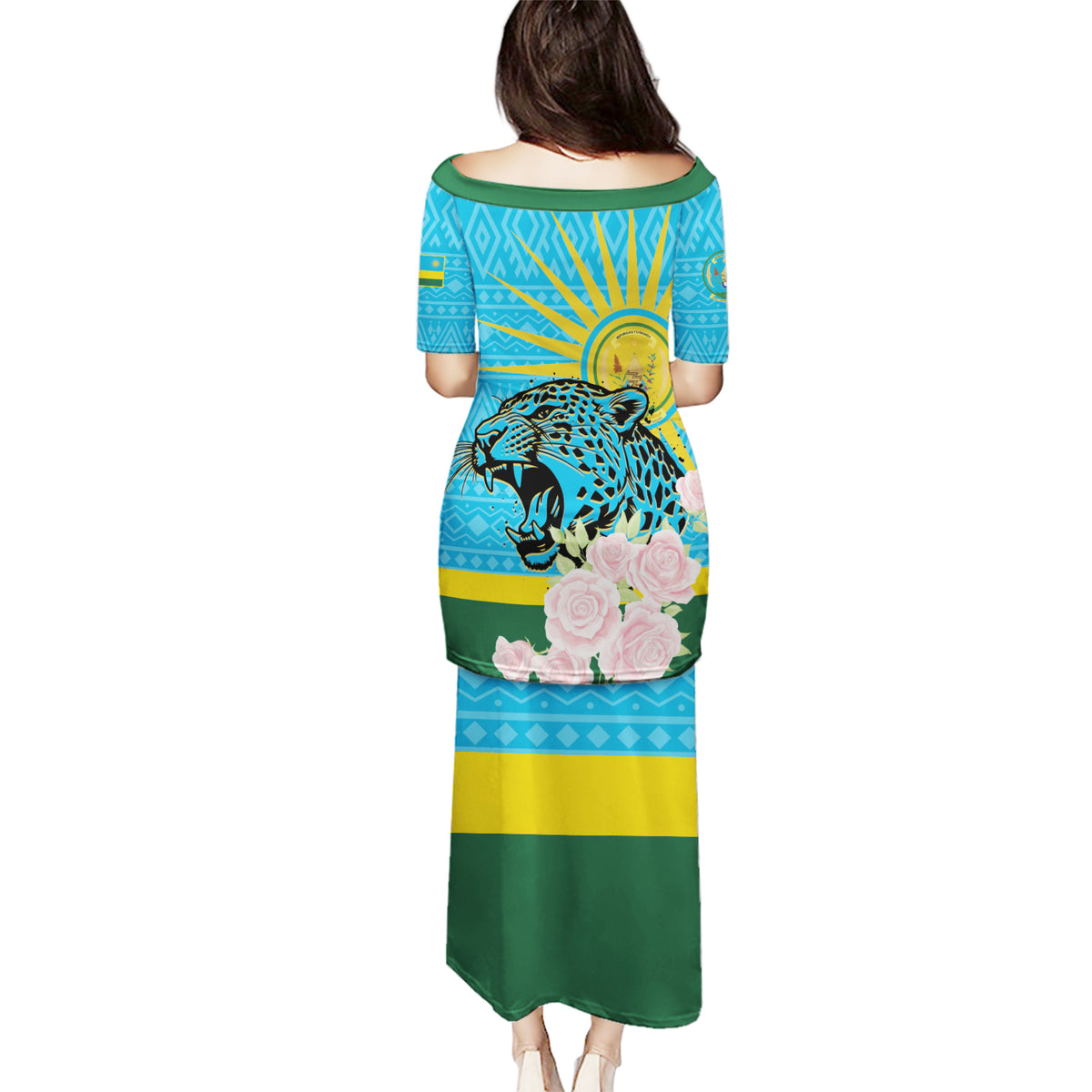 Rwanda Independence Day Puletasi Leopard With Roses - Wonder Print Shop