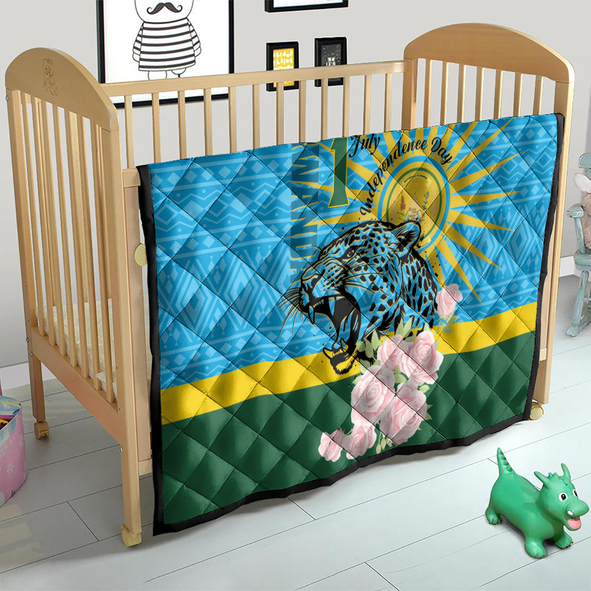 Rwanda Independence Day Quilt Leopard With Roses - Wonder Print Shop