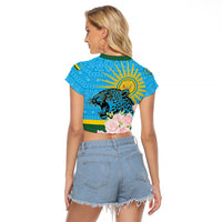 Rwanda Independence Day Raglan Cropped T Shirt Leopard With Roses - Wonder Print Shop
