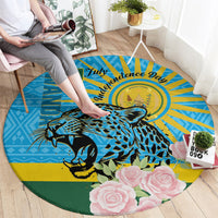 Rwanda Independence Day Round Carpet Leopard With Roses