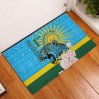 Rwanda Independence Day Rubber Doormat Leopard With Roses - Wonder Print Shop