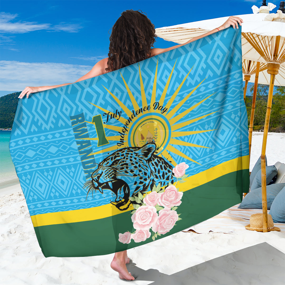 Rwanda Independence Day Sarong Leopard With Roses - Wonder Print Shop
