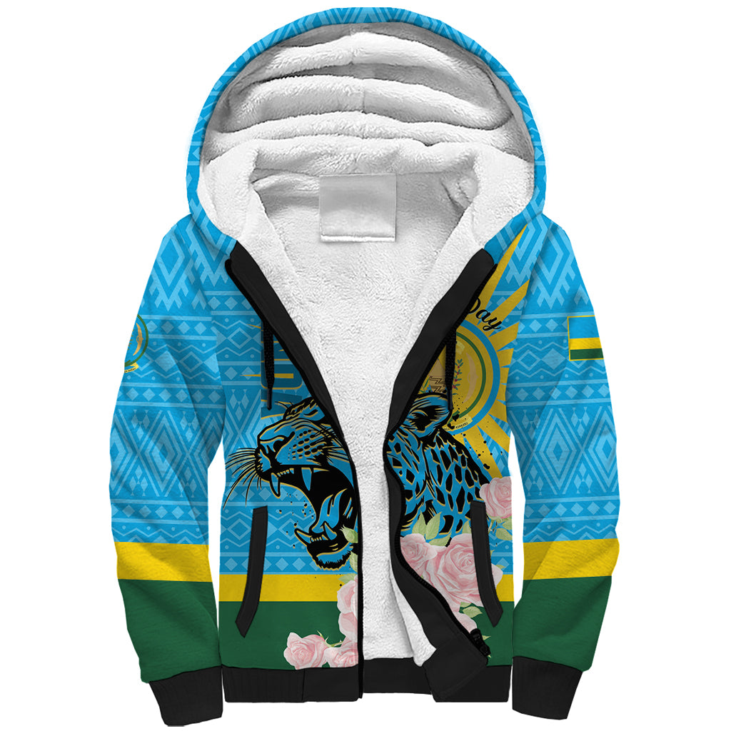 Rwanda Independence Day Sherpa Hoodie Leopard With Roses - Wonder Print Shop