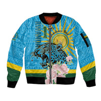 Rwanda Independence Day Sleeve Zip Bomber Jacket Leopard With Roses - Wonder Print Shop