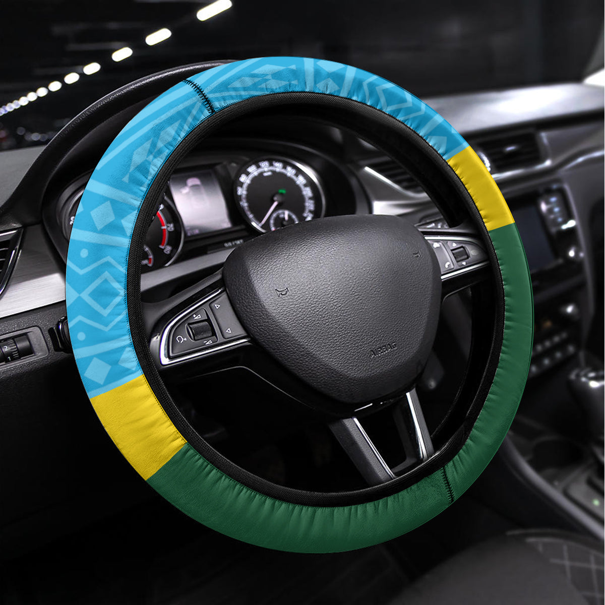 Rwanda Independence Day Steering Wheel Cover Leopard With Roses - Wonder Print Shop