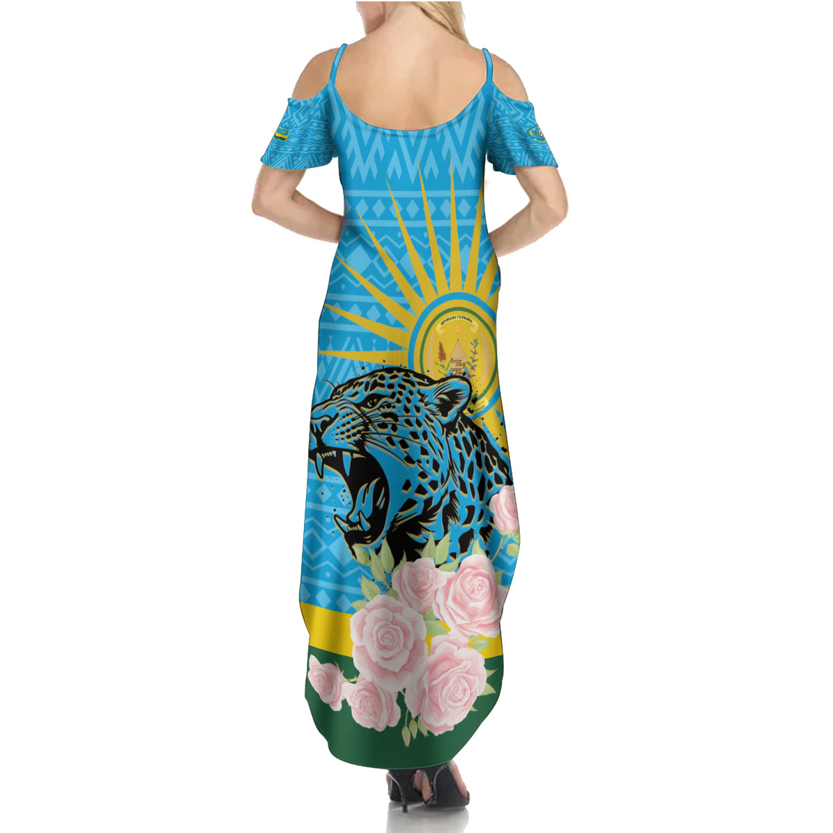 Rwanda Independence Day Summer Maxi Dress Leopard With Roses - Wonder Print Shop