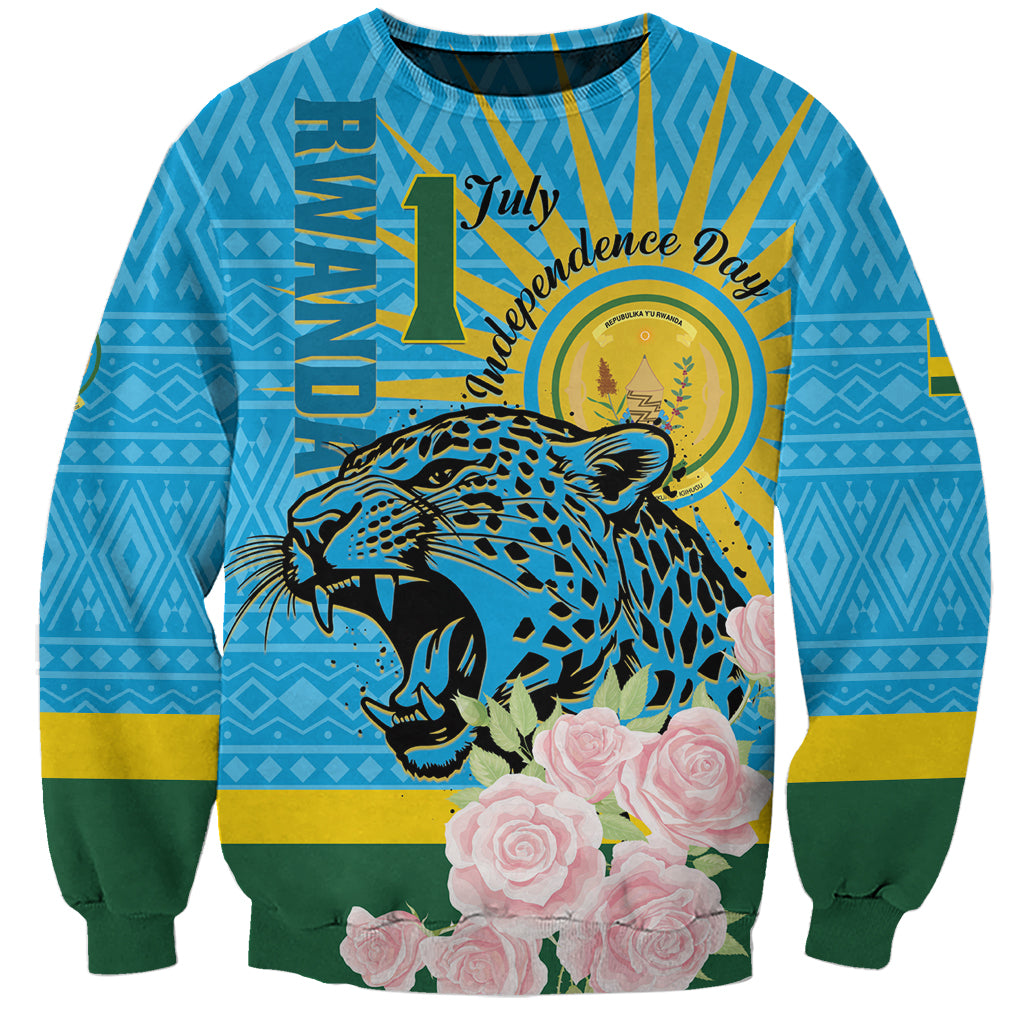 Rwanda Independence Day Sweatshirt Leopard With Roses - Wonder Print Shop