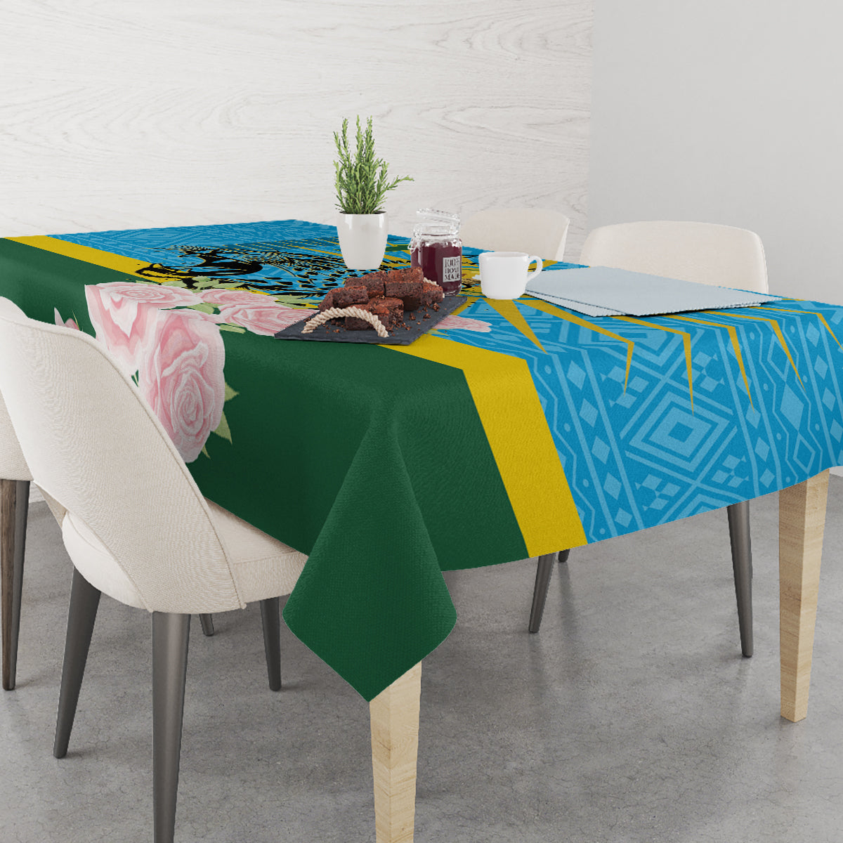 Rwanda Independence Day Tablecloth Leopard With Roses - Wonder Print Shop
