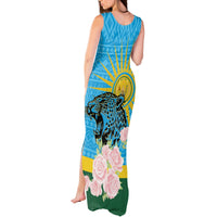 Rwanda Independence Day Tank Maxi Dress Leopard With Roses - Wonder Print Shop