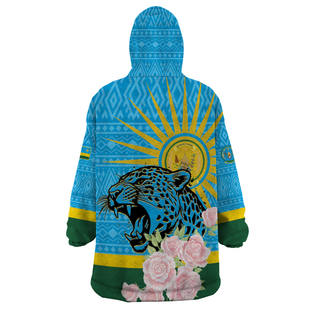 Rwanda Independence Day Wearable Blanket Hoodie Leopard With Roses - Wonder Print Shop