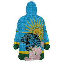 Rwanda Independence Day Wearable Blanket Hoodie Leopard With Roses - Wonder Print Shop