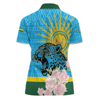 Rwanda Independence Day Women Polo Shirt Leopard With Roses - Wonder Print Shop