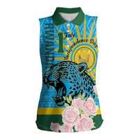 Rwanda Independence Day Women Sleeveless Polo Shirt Leopard With Roses - Wonder Print Shop