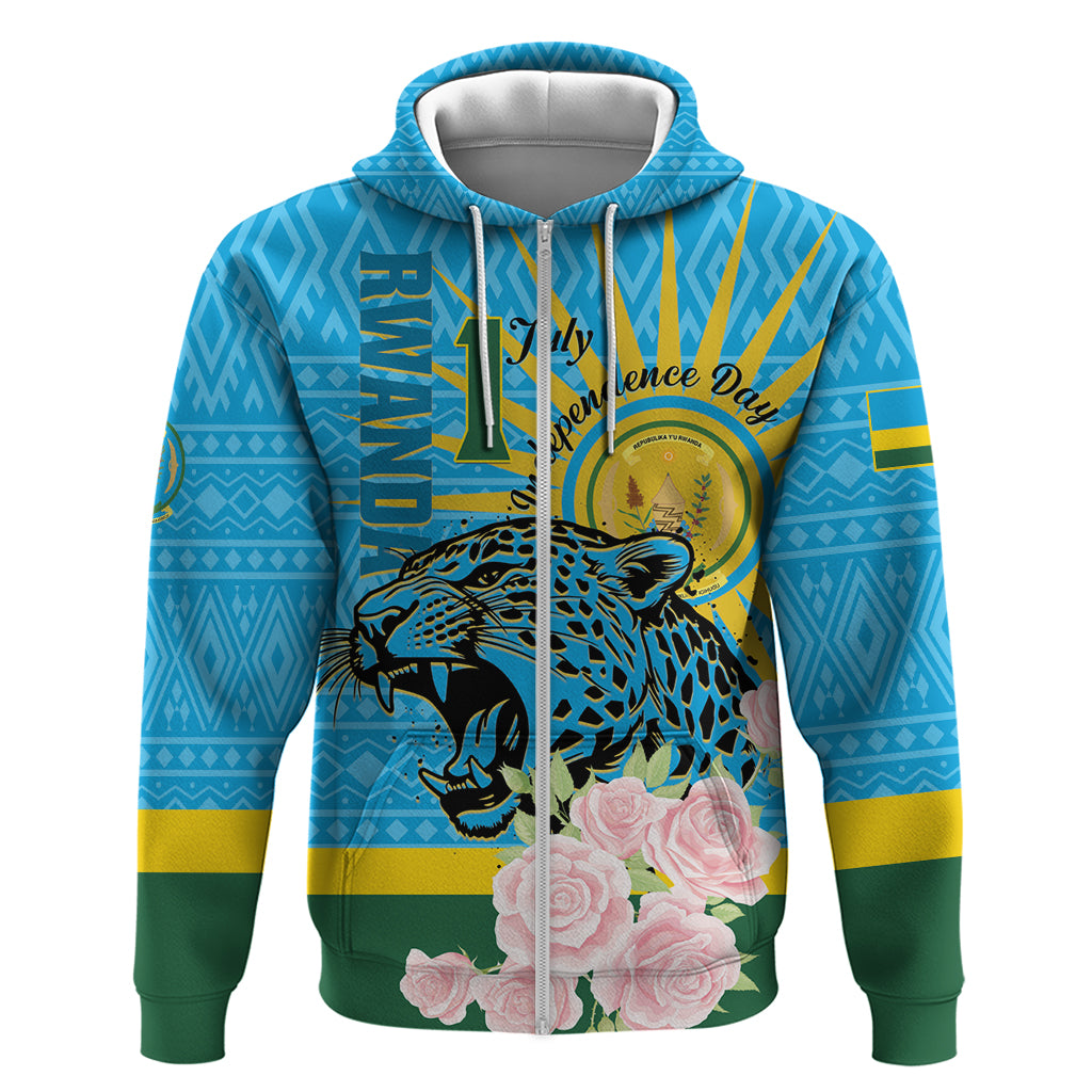 Rwanda Independence Day Zip Hoodie Leopard With Roses