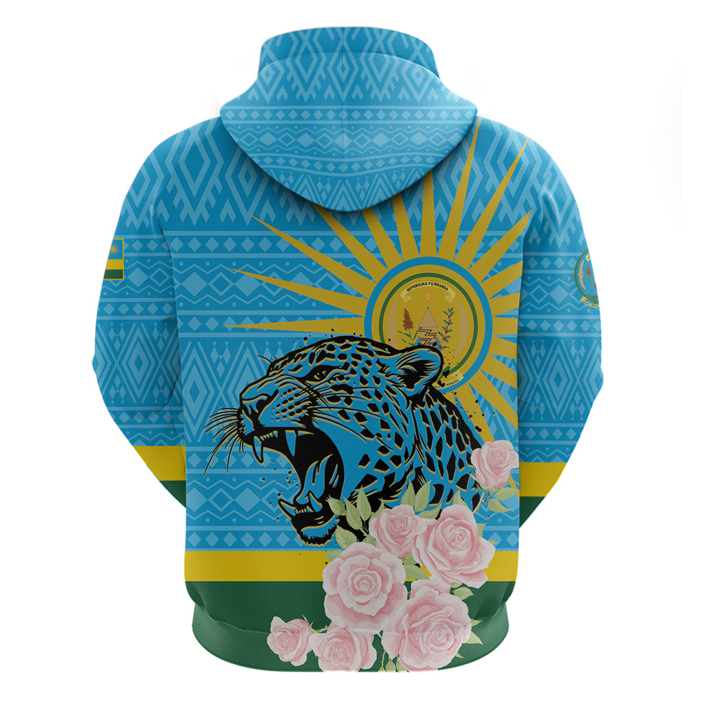 Rwanda Independence Day Zip Hoodie Leopard With Roses - Wonder Print Shop