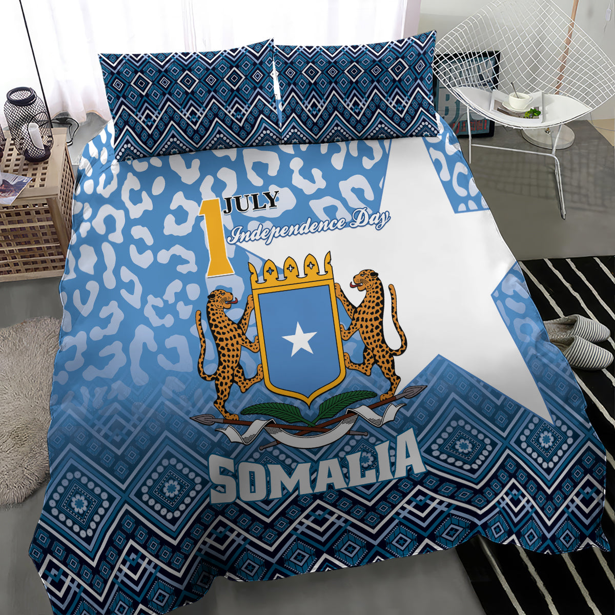 Somalia Independence Day 2024 Bedding Set Somali Star Leopard Mix African Pattern - Wonder Print Shop