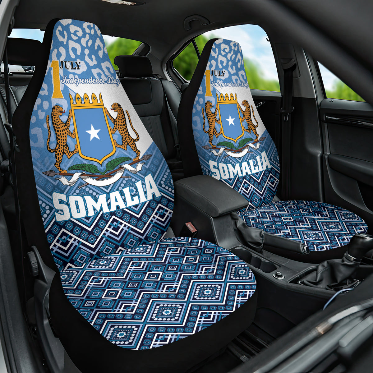 Somalia Independence Day 2024 Car Seat Cover Somali Star Leopard Mix African Pattern