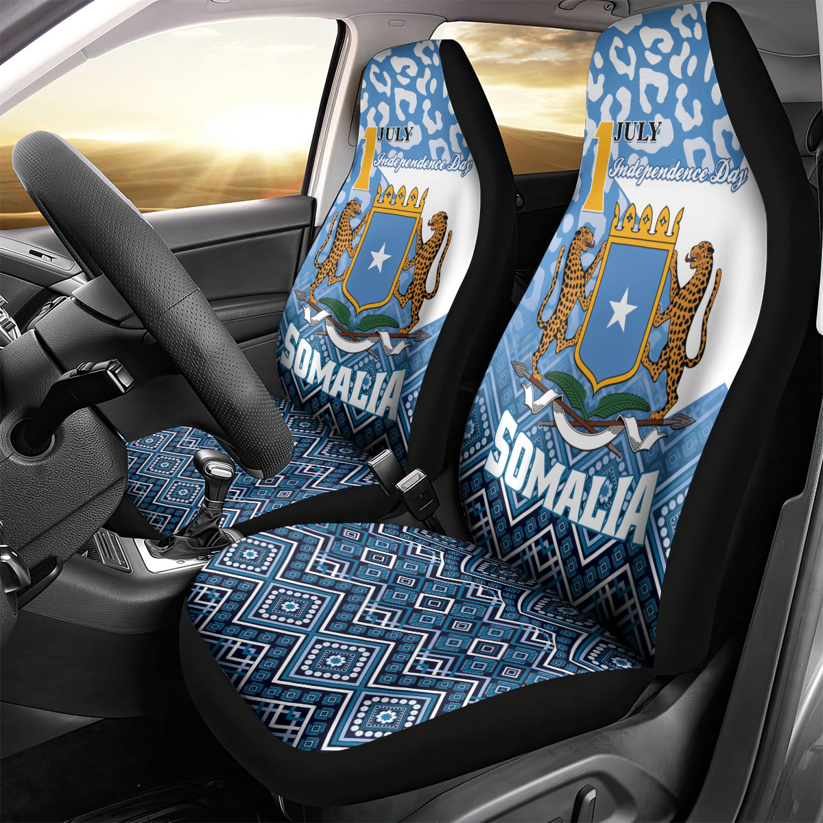 Somalia Independence Day 2024 Car Seat Cover Somali Star Leopard Mix African Pattern - Wonder Print Shop