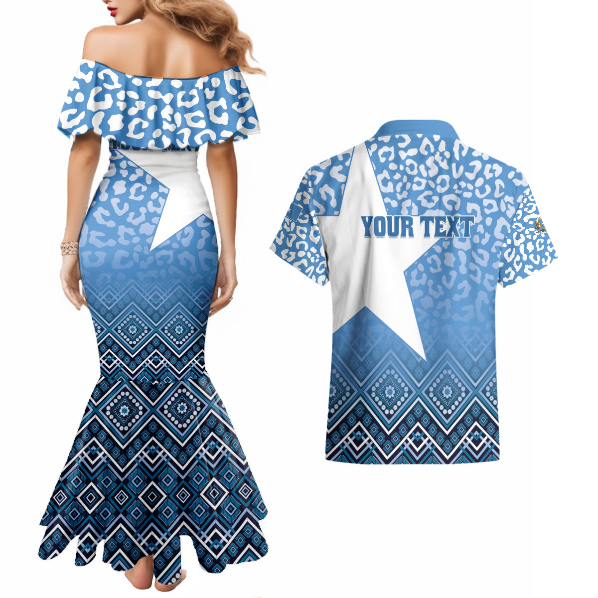 Personalized Somalia Independence Day 2024 Couples Matching Mermaid Dress and Hawaiian Shirt Somali Star Leopard Mix African Pattern - Wonder Print Shop