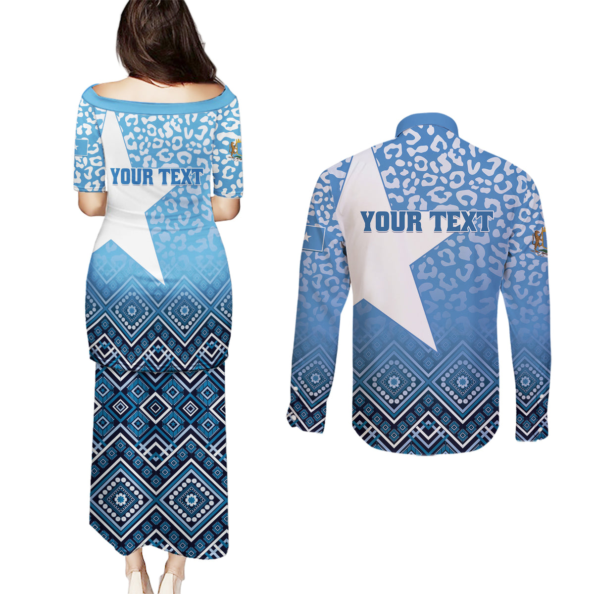 Personalized Somalia Independence Day 2024 Couples Matching Puletasi and Long Sleeve Button Shirt Somali Star Leopard Mix African Pattern - Wonder Print Shop