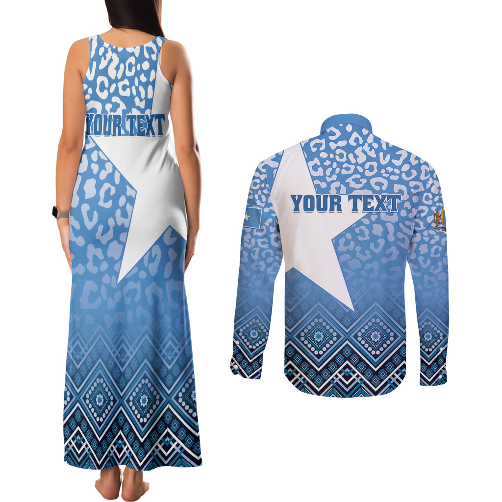 Personalized Somalia Independence Day 2024 Couples Matching Tank Maxi Dress and Long Sleeve Button Shirt Somali Star Leopard Mix African Pattern - Wonder Print Shop
