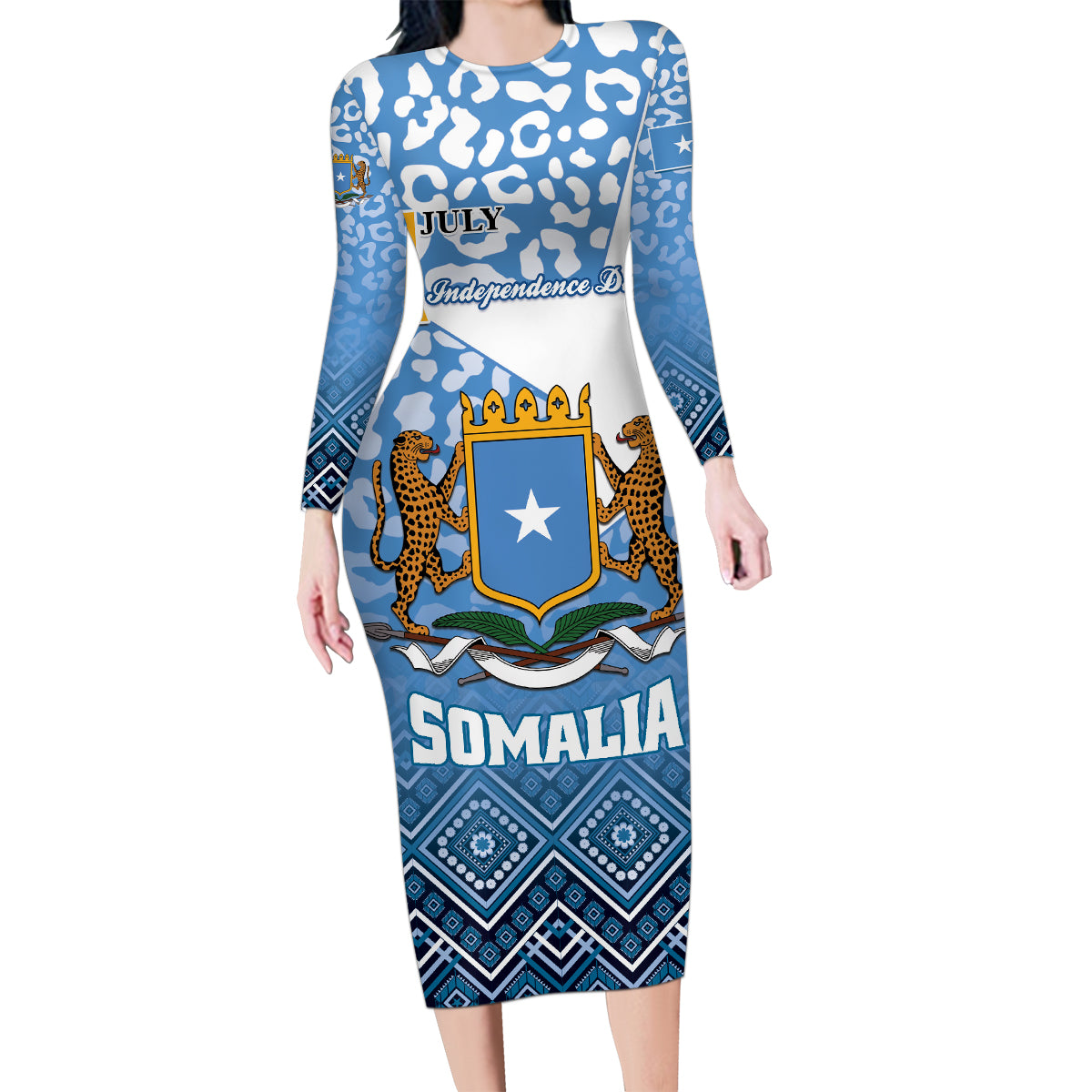 Personalized Somalia Independence Day 2024 Family Matching Long Sleeve Bodycon Dress and Hawaiian Shirt Somali Star Leopard Mix African Pattern - Wonder Print Shop