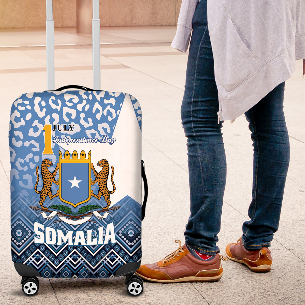 Somalia Independence Day 2024 Luggage Cover Somali Star Leopard Mix African Pattern