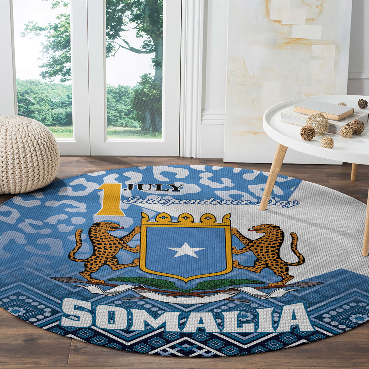 Somalia Independence Day 2024 Round Carpet Somali Star Leopard Mix African Pattern