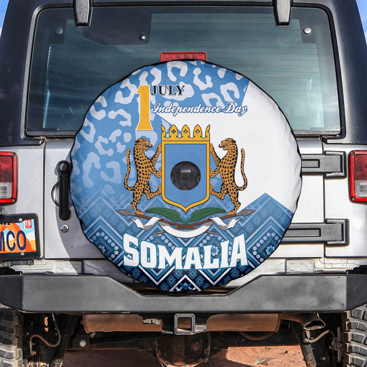 Somalia Independence Day 2024 Spare Tire Cover Somali Star Leopard Mix African Pattern - Wonder Print Shop