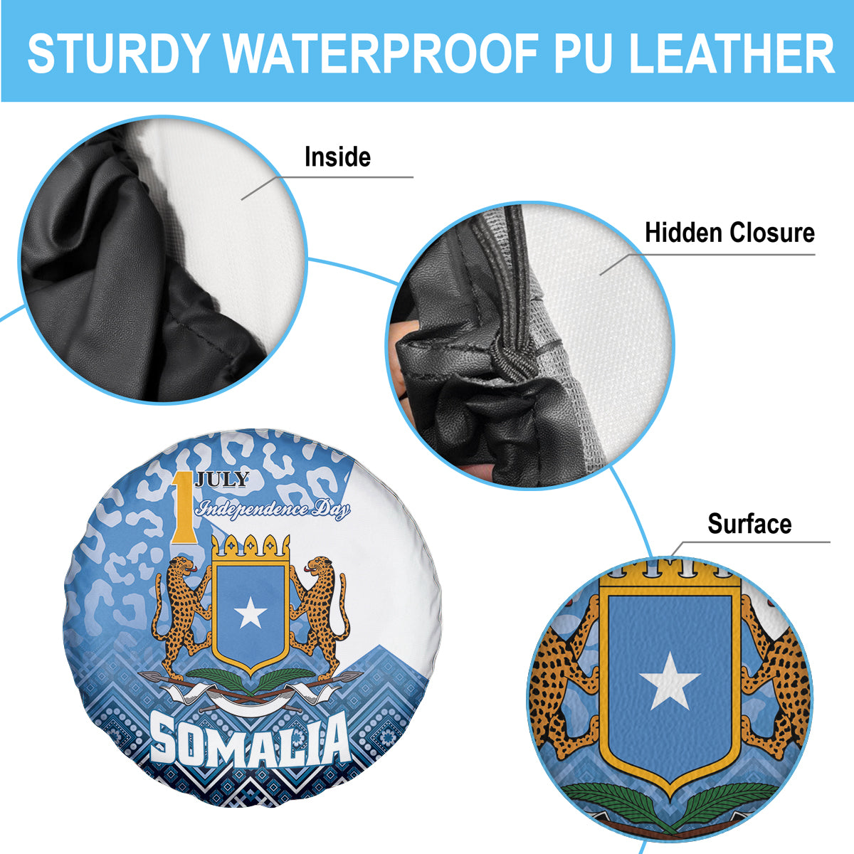 Somalia Independence Day 2024 Spare Tire Cover Somali Star Leopard Mix African Pattern - Wonder Print Shop