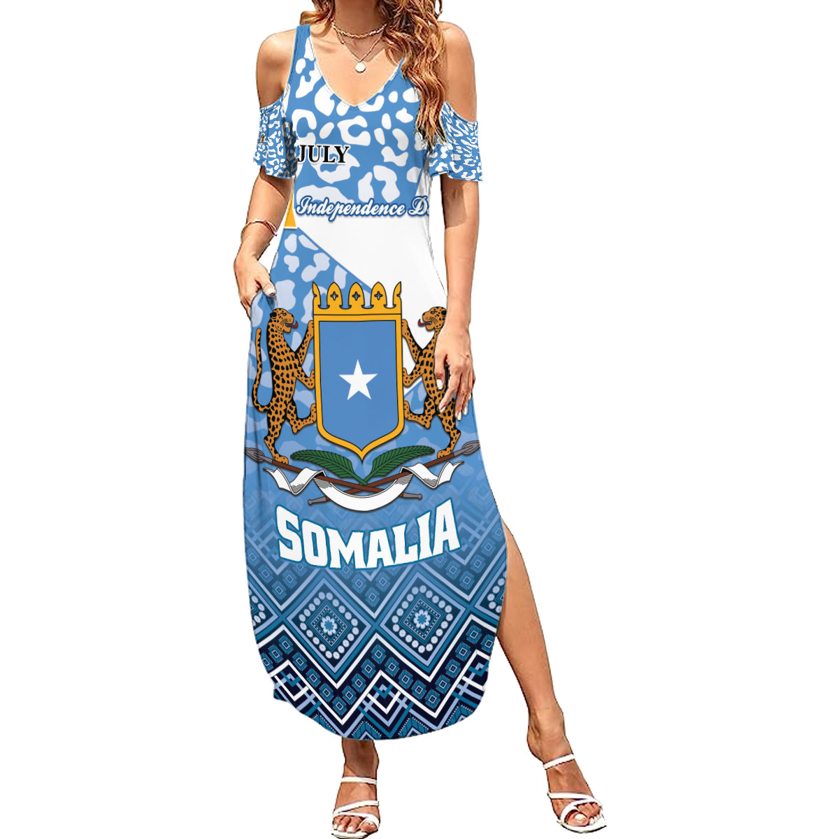 Personalized Somalia Independence Day 2024 Summer Maxi Dress Somali Star Leopard Mix African Pattern - Wonder Print Shop