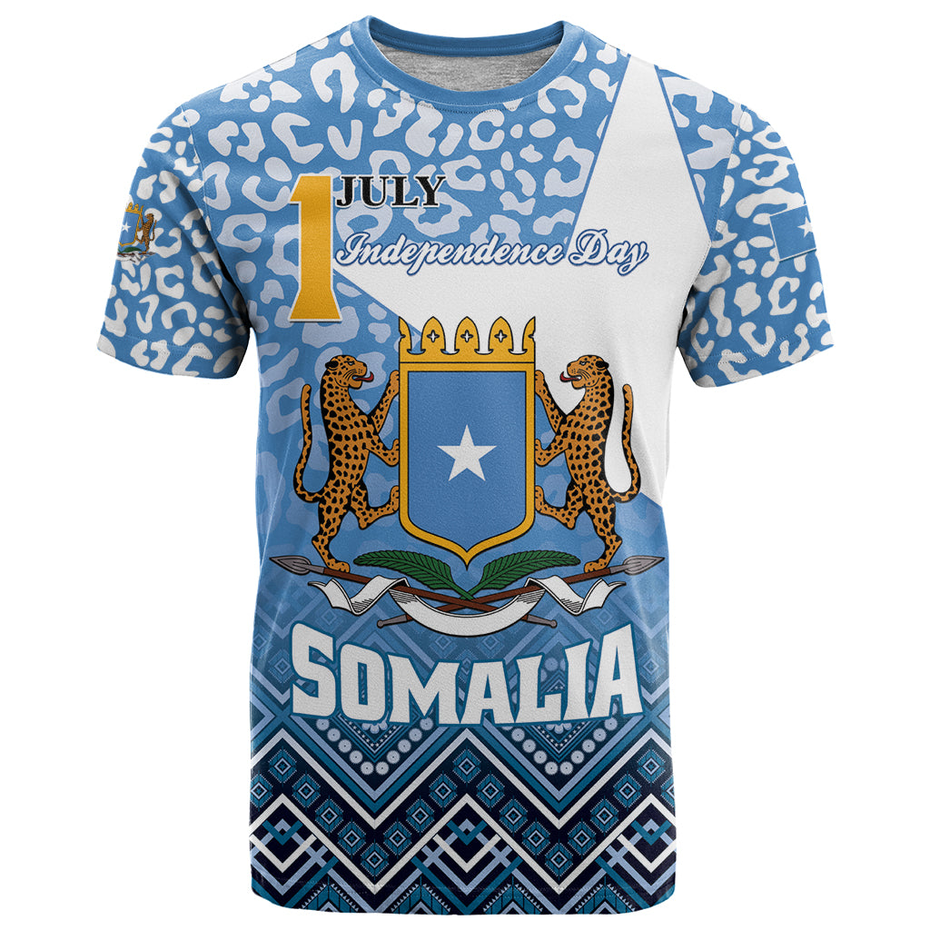 Personalized Somalia Independence Day 2024 T Shirt Somali Star Leopard Mix African Pattern - Wonder Print Shop