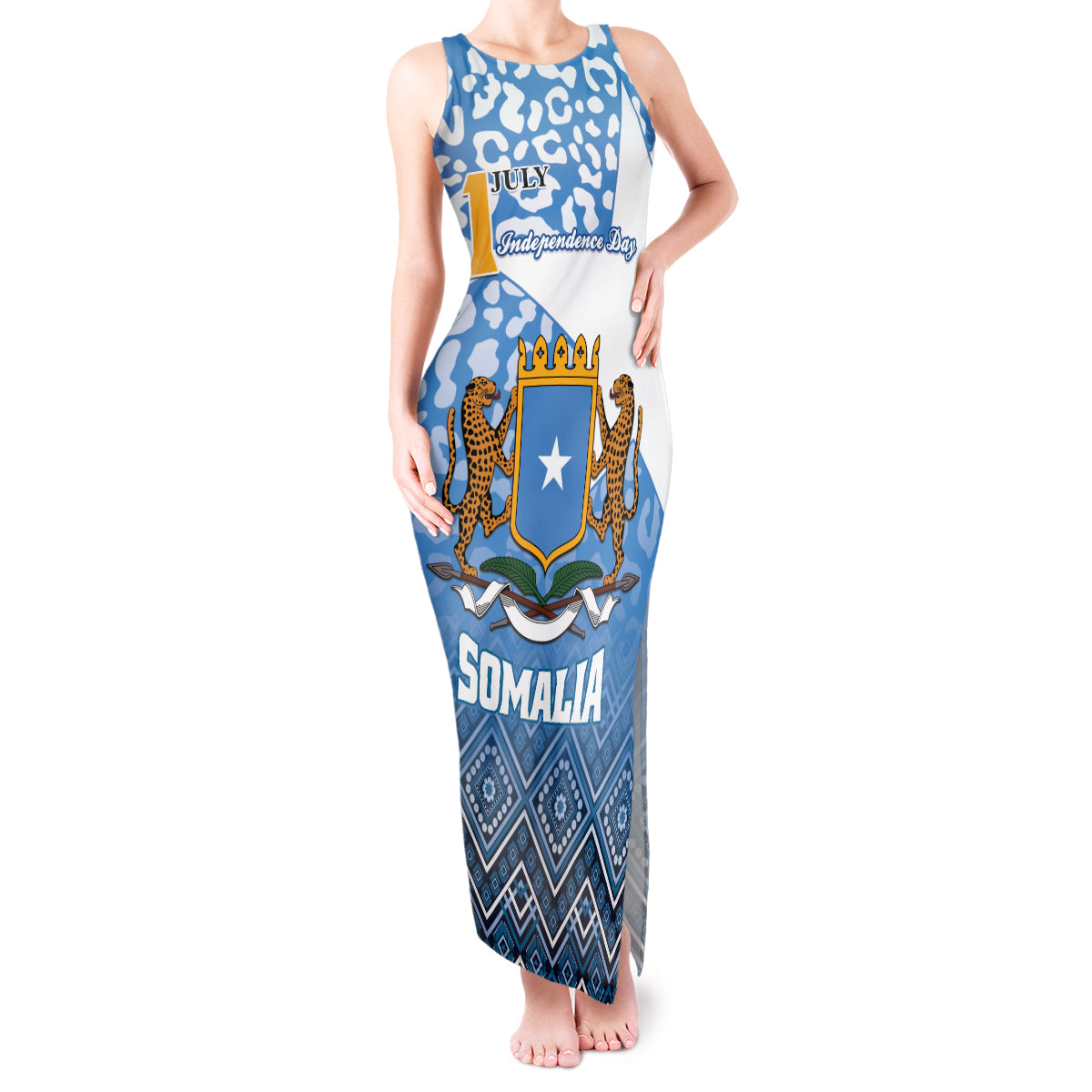Personalized Somalia Independence Day 2024 Tank Maxi Dress Somali Star Leopard Mix African Pattern - Wonder Print Shop