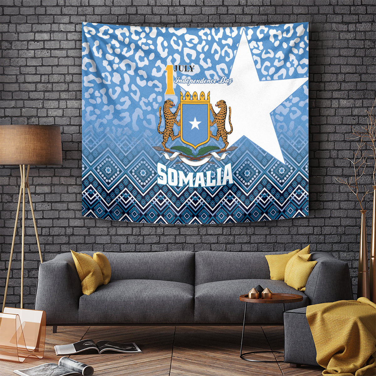 Somalia Independence Day 2024 Tapestry Somali Star Leopard Mix African Pattern - Wonder Print Shop