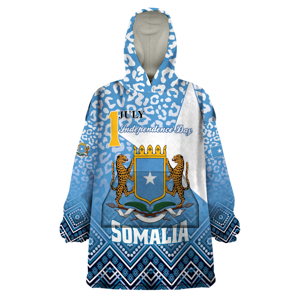 Personalized Somalia Independence Day 2024 Wearable Blanket Hoodie Somali Star Leopard Mix African Pattern - Wonder Print Shop
