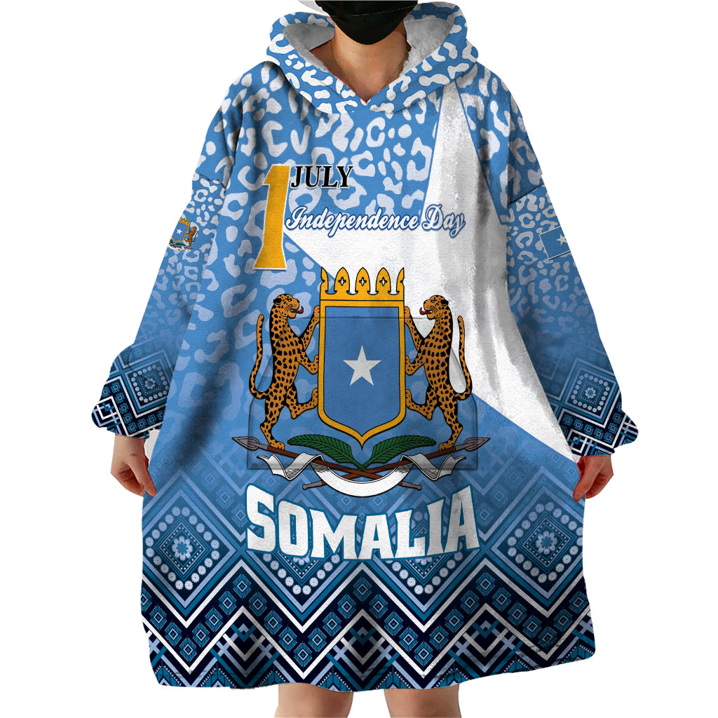 Personalized Somalia Independence Day 2024 Wearable Blanket Hoodie Somali Star Leopard Mix African Pattern - Wonder Print Shop