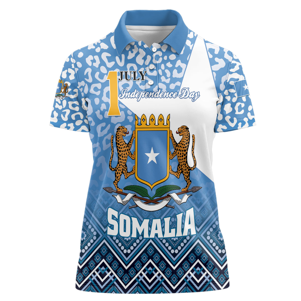 Personalized Somalia Independence Day 2024 Women Polo Shirt Somali Star Leopard Mix African Pattern - Wonder Print Shop
