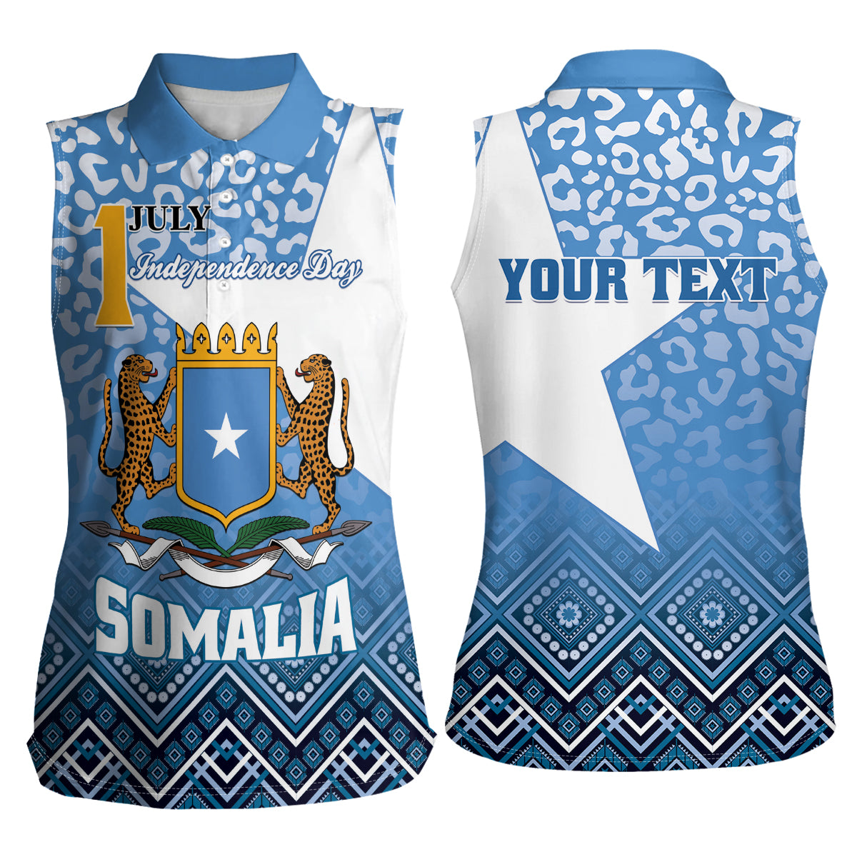 Personalized Somalia Independence Day 2024 Women Sleeveless Polo Shirt Somali Star Leopard Mix African Pattern - Wonder Print Shop