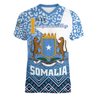 Personalized Somalia Independence Day 2024 Women V-Neck T-Shirt Somali Star Leopard Mix African Pattern - Wonder Print Shop