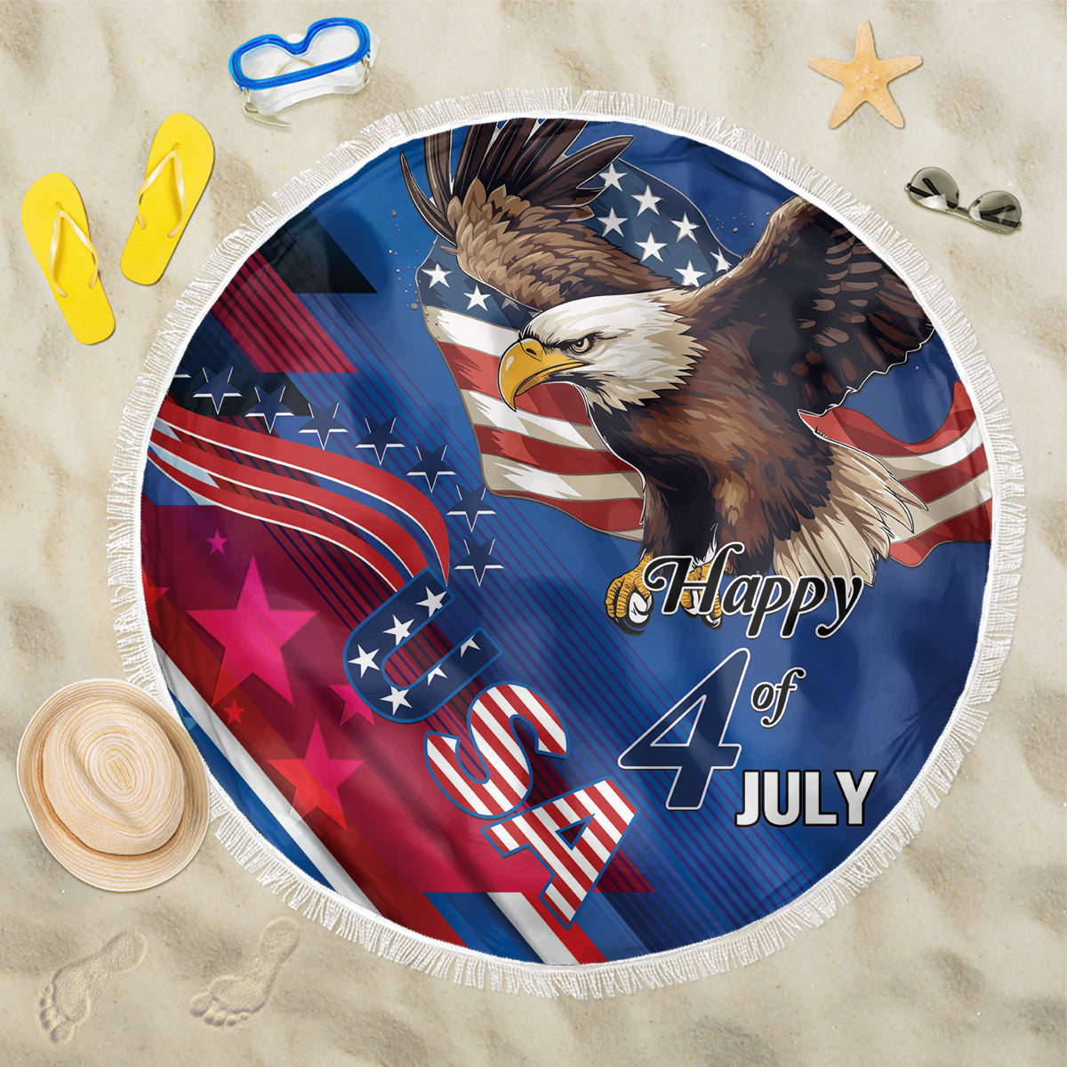 USA Independence Day 2024 Beach Blanket United States Eagle - Wonder Print Shop