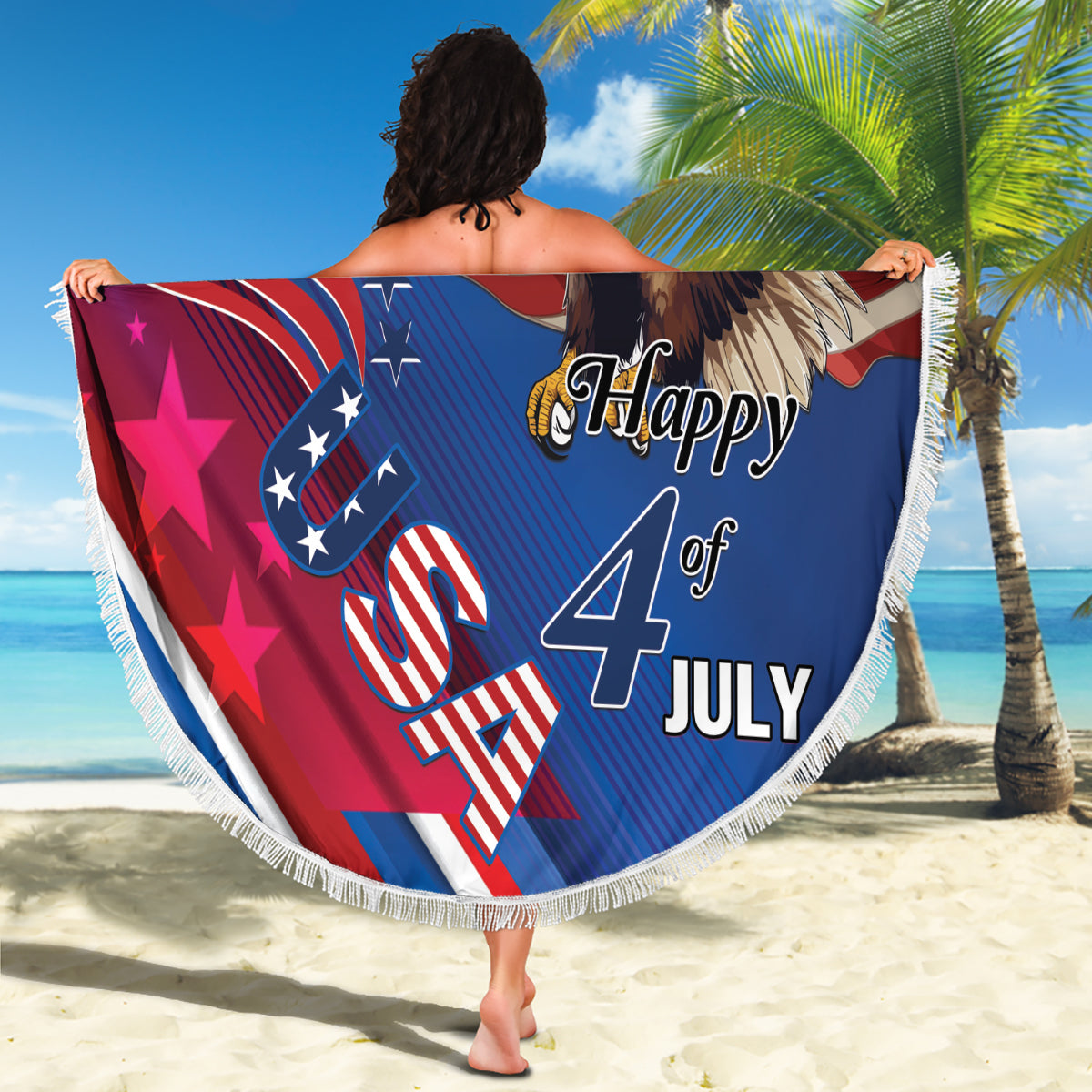 USA Independence Day 2024 Beach Blanket United States Eagle - Wonder Print Shop