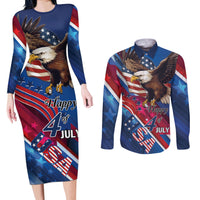 Personalized USA Independence Day 2024 Couples Matching Long Sleeve Bodycon Dress and Long Sleeve Button Shirt United States Eagle - Wonder Print Shop