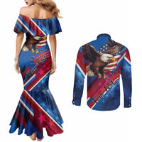 Personalized USA Independence Day 2024 Couples Matching Mermaid Dress and Long Sleeve Button Shirt United States Eagle