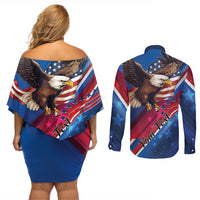 Personalized USA Independence Day 2024 Couples Matching Off Shoulder Short Dress and Long Sleeve Button Shirt United States Eagle - Wonder Print Shop