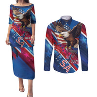 Personalized USA Independence Day 2024 Couples Matching Puletasi and Long Sleeve Button Shirt United States Eagle - Wonder Print Shop